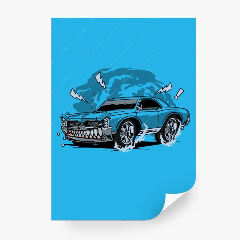Papier peint voiture musclée graphique sur fond bleu – Wallnifity® Papier peint voiture musclée graphique sur fond bleu – Wallnifity®