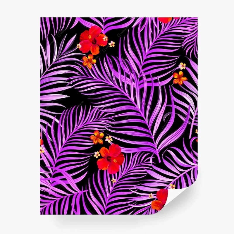 Papier peint motif tropical violet aux hibiscus rouges – Wallnifity® Papier peint motif tropical violet aux hibiscus rouges – Wallnifity®