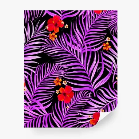 Papier peint motif tropical violet aux hibiscus rouges – Wallnifity®