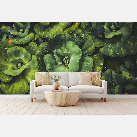 Papier peint motif botanique de feuilles aquatiques vertes – Wallnifity®