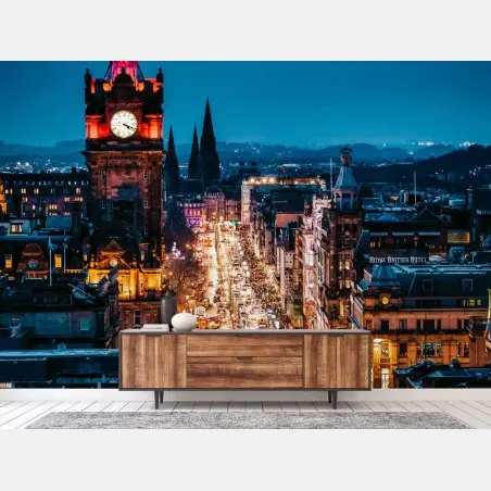 Papier peint vue nocturne animée d'Édimbourg – Wallnifity®