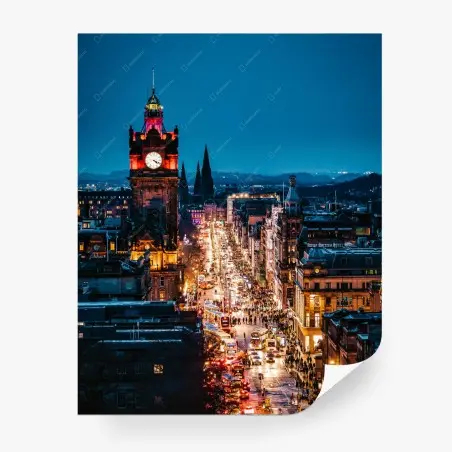 Papier peint vue nocturne animée d'Édimbourg – Wallnifity®
