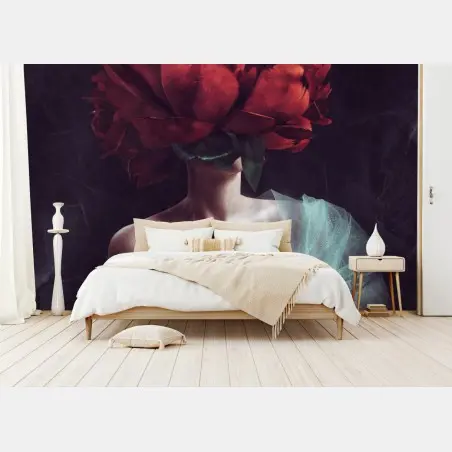 Papier peint pivoine couronne portrait surréaliste – Wallnifity®