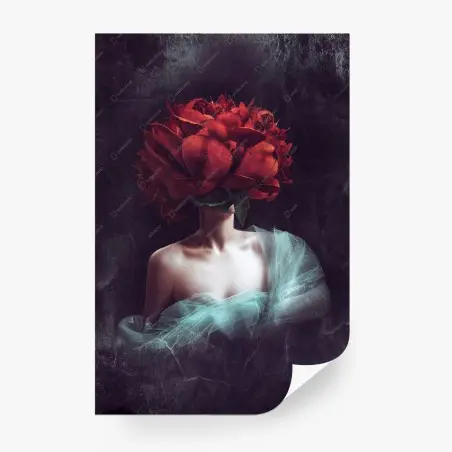 Papier peint pivoine couronne portrait surréaliste – Wallnifity®