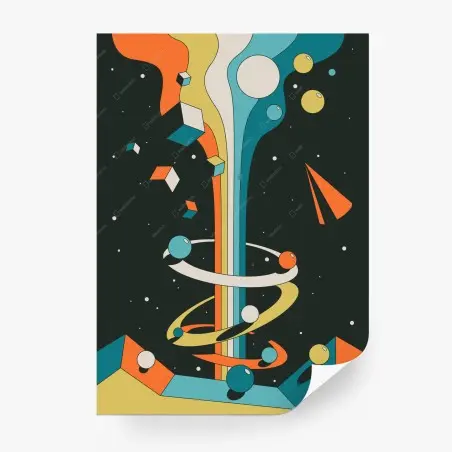 Papier peint explosion cosmique rétro en couleurs vives – Wallnifity®