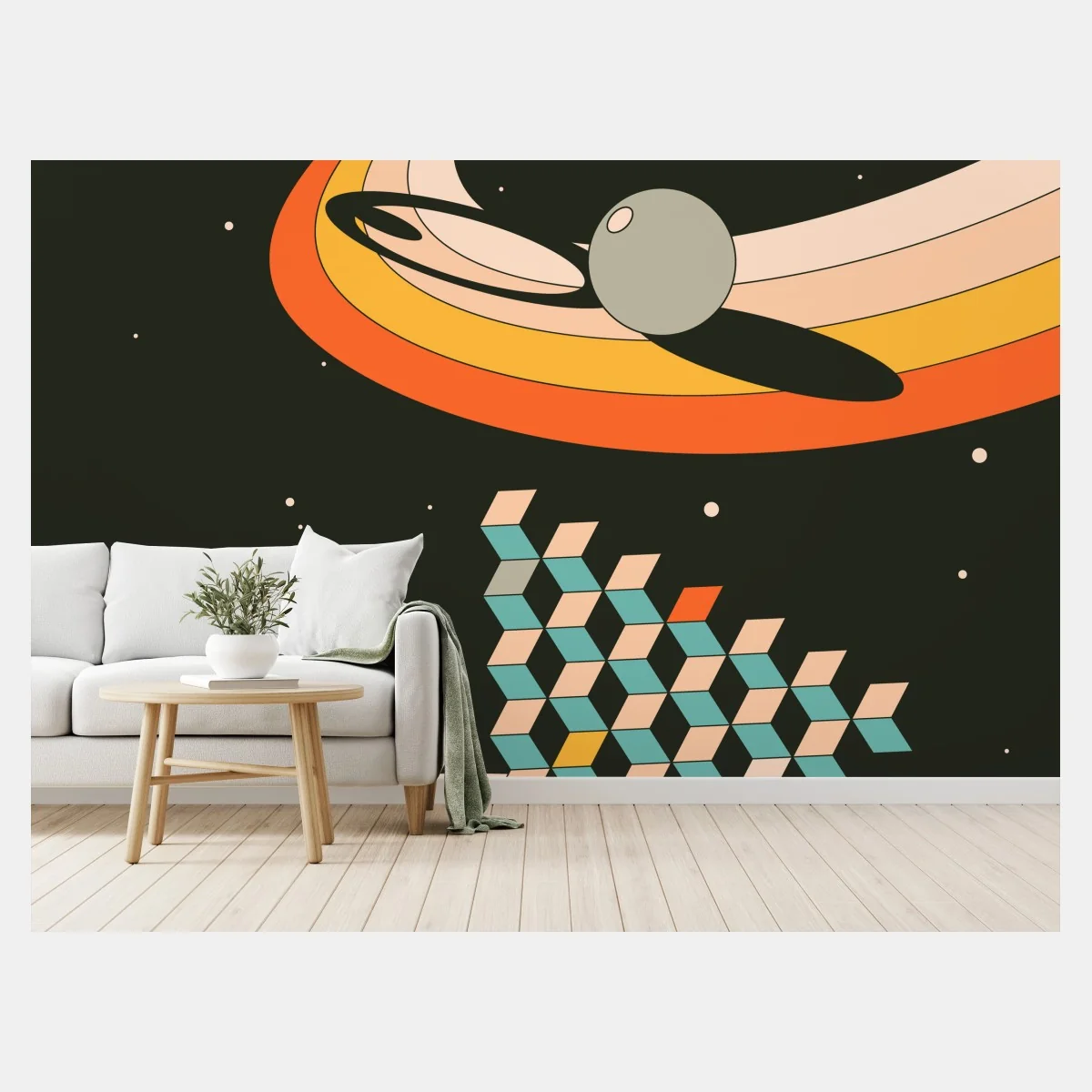 Papier peint vagues cosmiques rétro et formes géométriques – Wallnifity® Papier peint vagues cosmiques rétro et formes géométriques – Wallnifity®