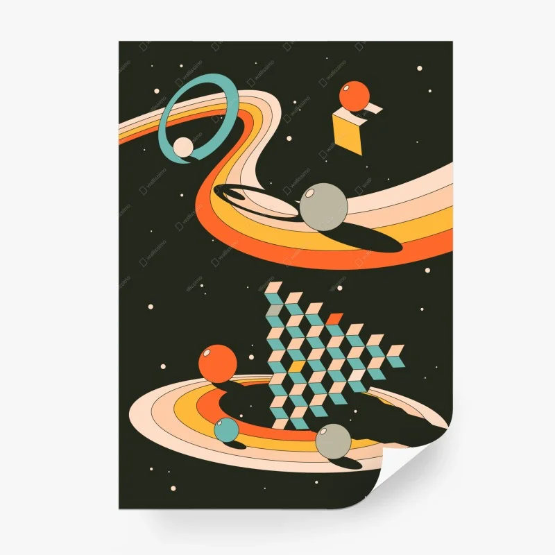Papier peint vagues cosmiques rétro et formes géométriques – Wallnifity® Papier peint vagues cosmiques rétro et formes géométriques – Wallnifity®