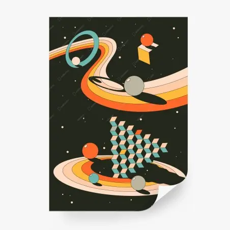 Papier peint vagues cosmiques rétro et formes géométriques – Wallnifity®
