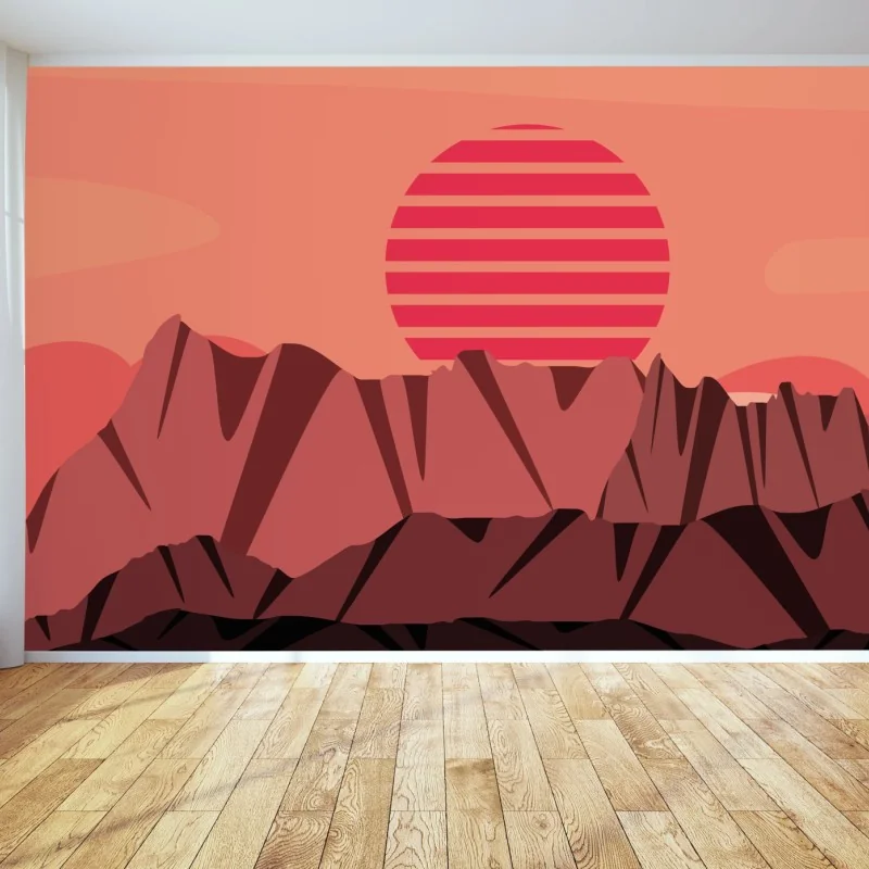 Papier peint soleil rayé au-dessus des montagnes – Wallnifity®