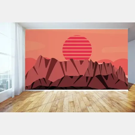 Papier peint soleil rayé au-dessus des montagnes – Wallnifity®