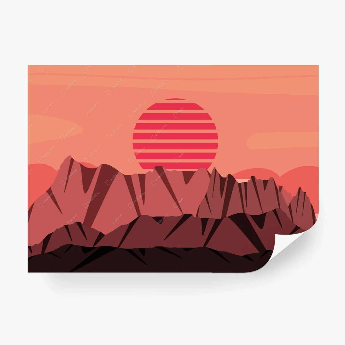 Papier peint soleil rayé au-dessus des montagnes – Wallnifity®