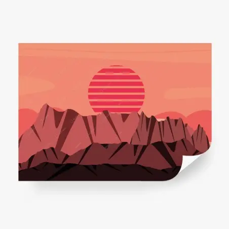 Papier peint soleil rayé au-dessus des montagnes – Wallnifity®