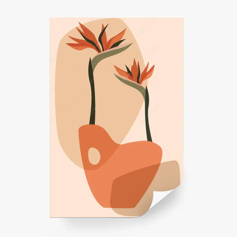 Papier peint composition botanique minimaliste aux tons terre cuite – Wallnifity®