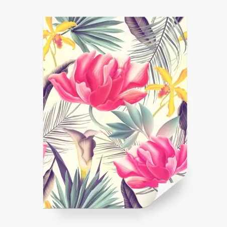 Papier peint fleurs tropicales éclatantes sur fond crème – Wallnifity®