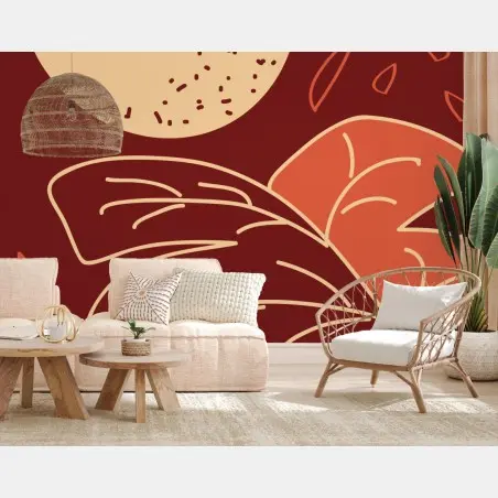 Papier peint feuillage abstrait en tons chauds – Wallnifity®