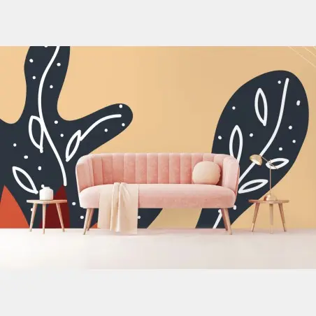 Papier peint motif floral abstrait aux formes organiques – Wallnifity®