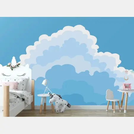 Papier peint cumulus en couches et avion en altitude – Wallnifity®