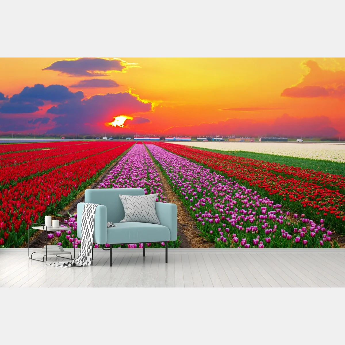 Papier peint champ de tulipes au coucher de soleil – Wallnifity® Papier peint champ de tulipes au coucher de soleil – Wallnifity®