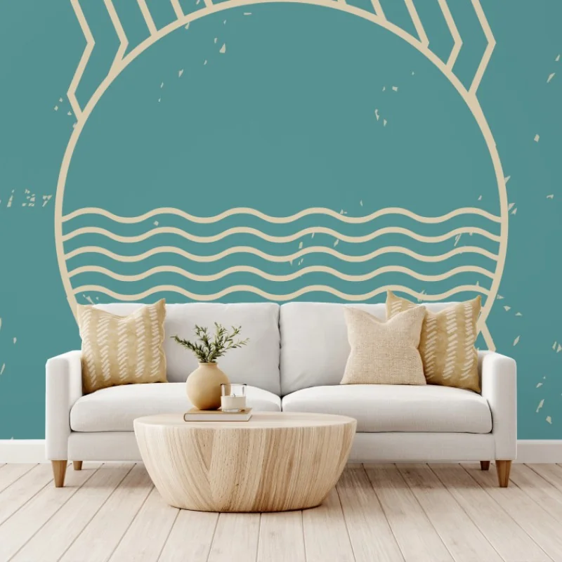 Papier peint soleil géométrique et vagues rétro – Wallnifity® Papier peint soleil géométrique et vagues rétro – Wallnifity®