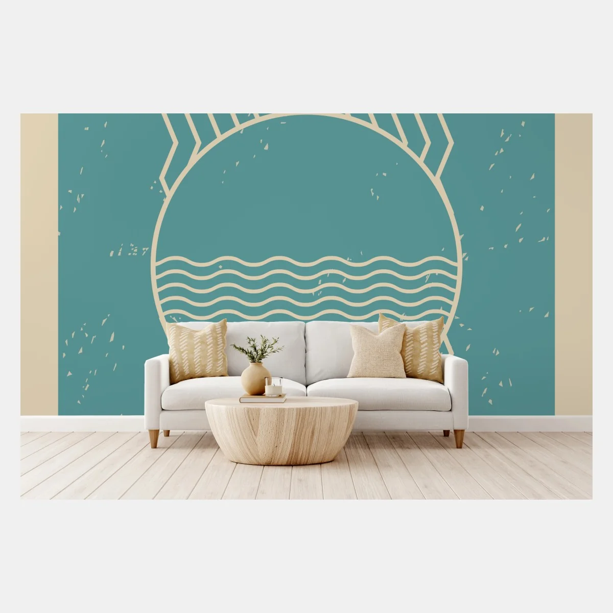 Papier peint soleil géométrique et vagues rétro – Wallnifity® Papier peint soleil géométrique et vagues rétro – Wallnifity®