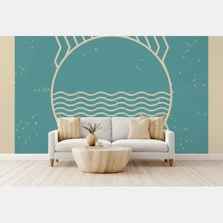 Papier peint soleil géométrique et vagues rétro – Wallnifity®