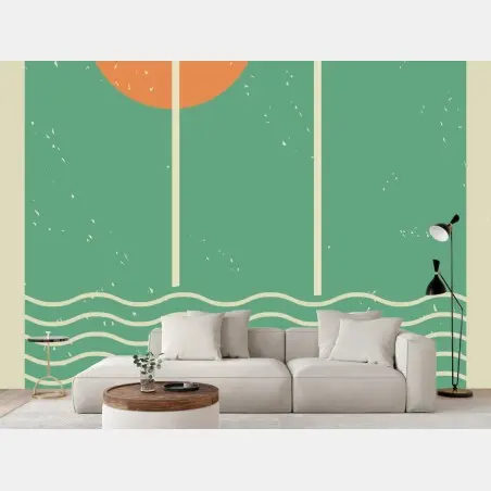 Papier peint arche solaire sur vagues minimalistes – Wallnifity®