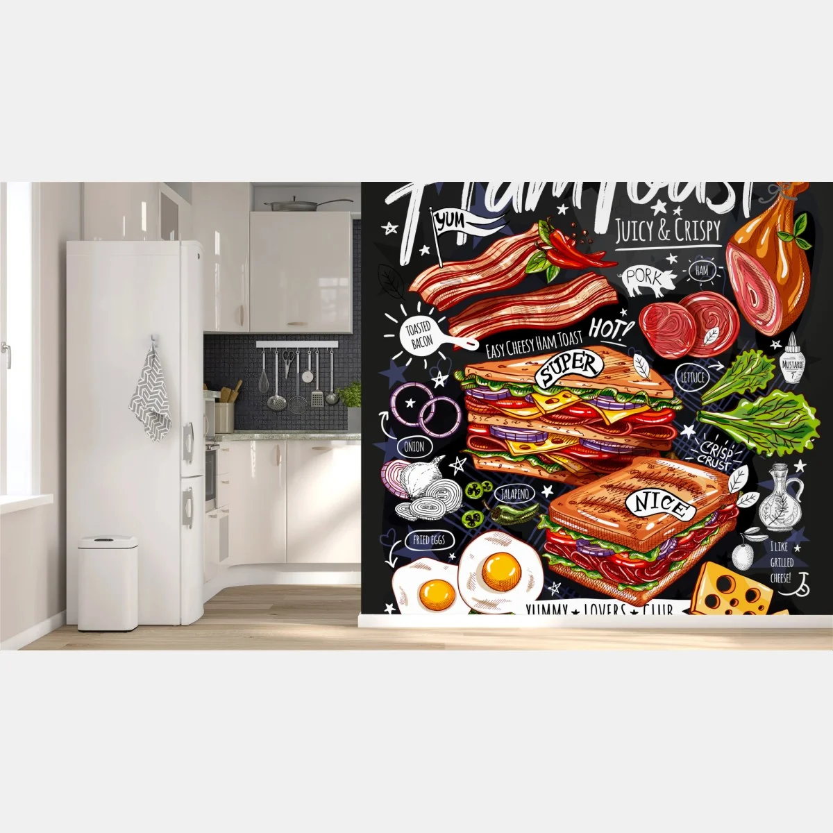Papier peint toast au jambon gourmand et coloré – Wallnifity® Papier peint toast au jambon gourmand et coloré – Wallnifity®