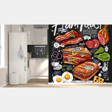 Papier peint toast au jambon gourmand et coloré – Wallnifity®
