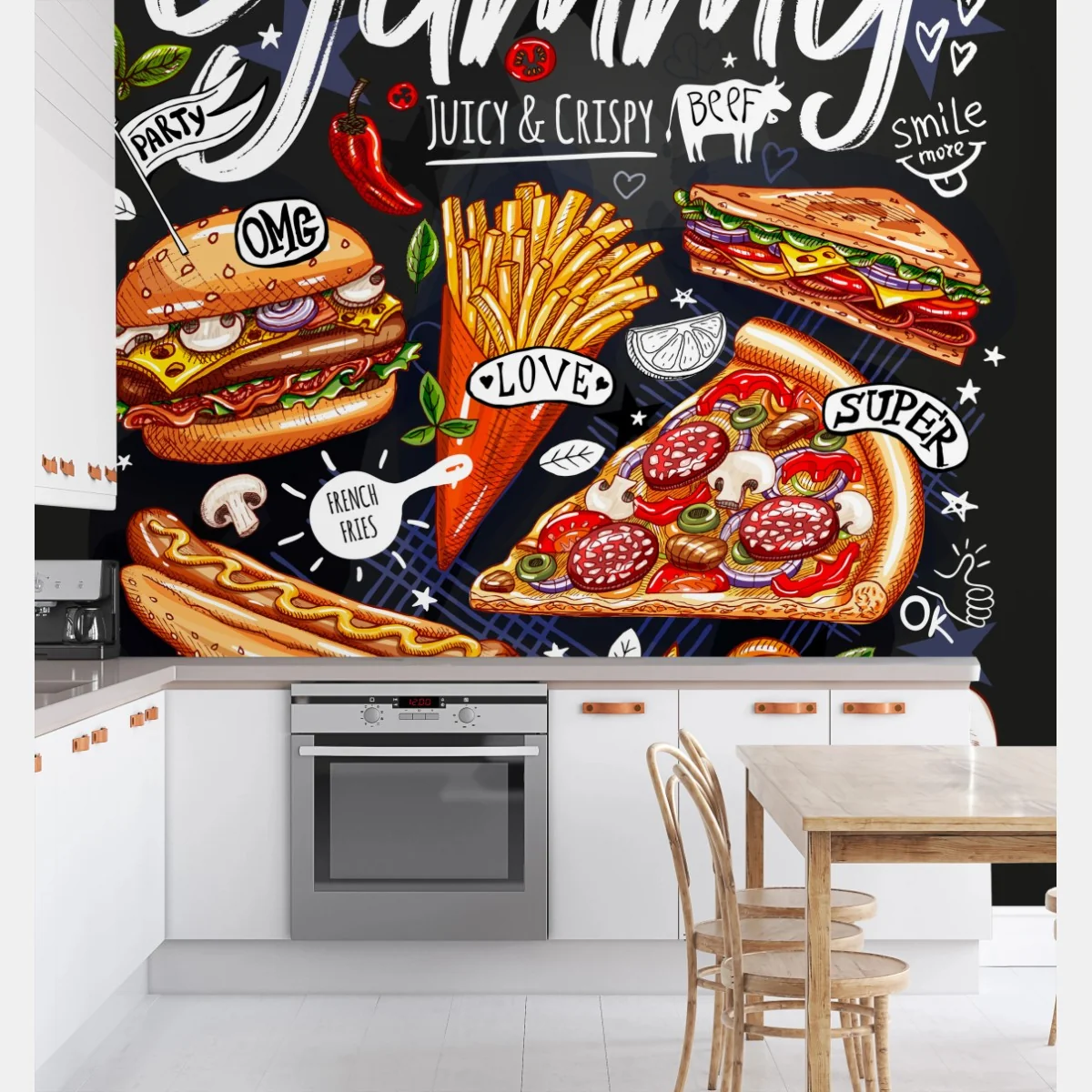 Papier peint illustration gourmande de street food colorée – Wallnifity® Papier peint illustration gourmande de street food colorée – Wallnifity®