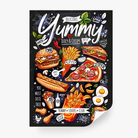 Papier peint illustration gourmande de street food colorée – Wallnifity®
