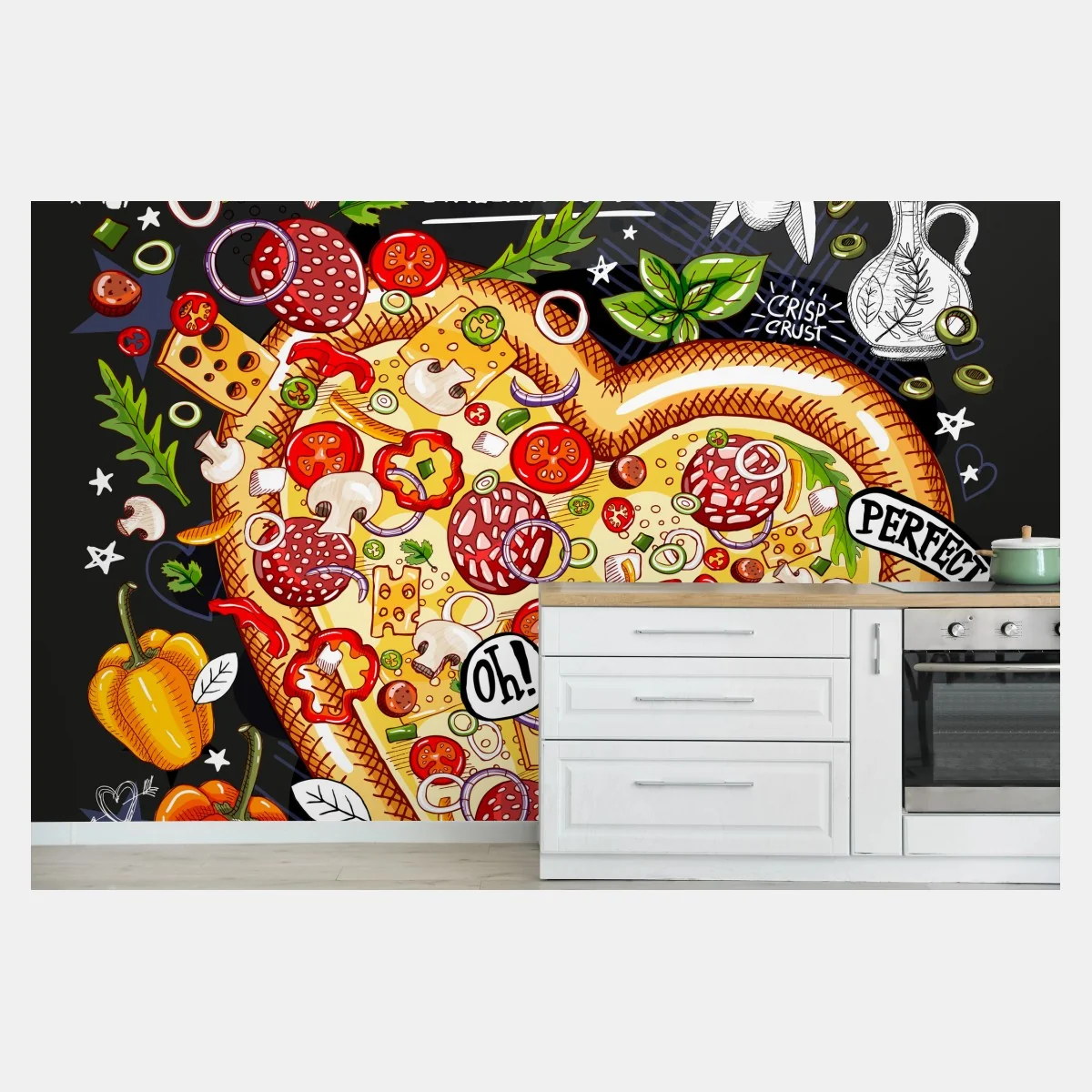 Papier peint cœur de pizza italien coloré – Wallnifity® Papier peint cœur de pizza italien coloré – Wallnifity®