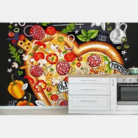 Papier peint cœur de pizza italien coloré – Wallnifity®
