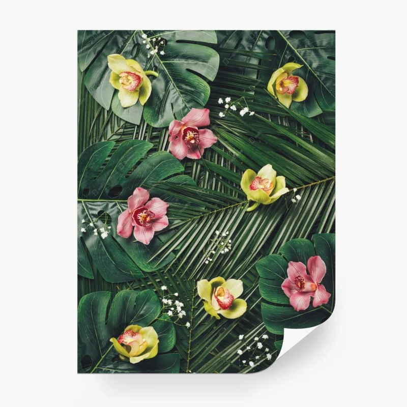 Papier peint motif tropical d'orchidées et de feuilles de monstera – Wallnifity® Papier peint motif tropical d'orchidées et de feuilles de monstera – Wallnifity®