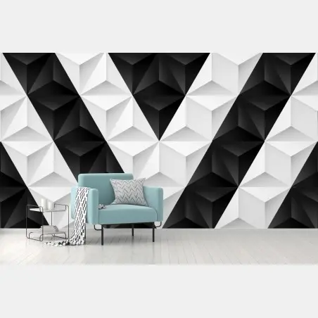 Papier peint motif géométrique 3d noir et blanc – Wallnifity®