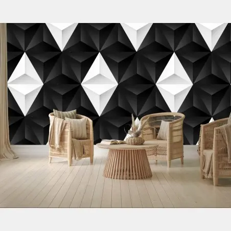 Papier peint motif géométrique 3d noir et blanc – Wallnifity®