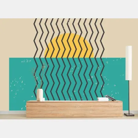 Papier peint coucher de soleil en zigzag sur mer turquoise – Wallnifity®