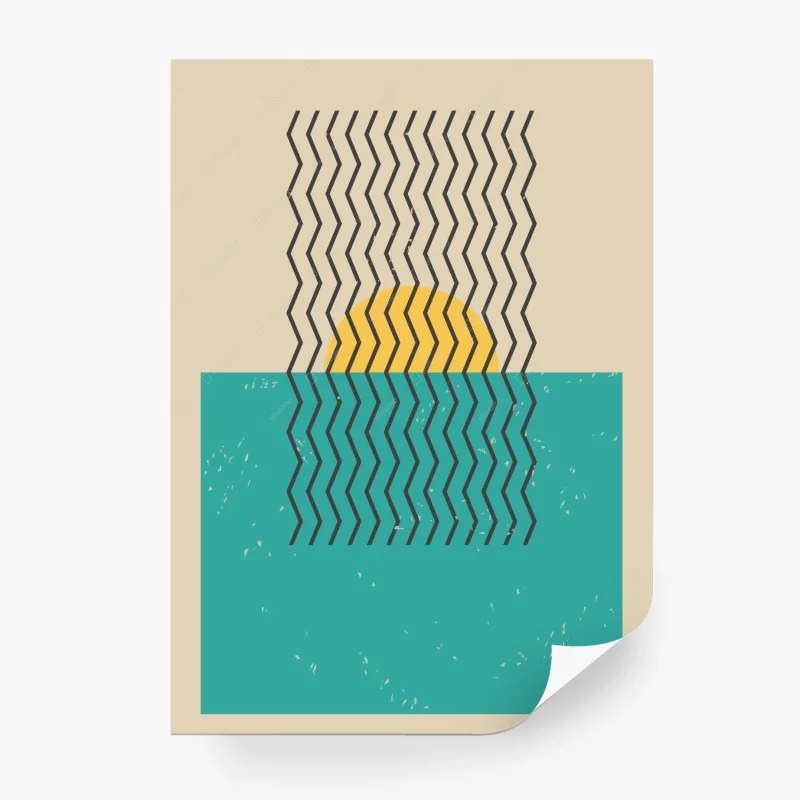 Papier peint coucher de soleil en zigzag sur mer turquoise – Wallnifity®