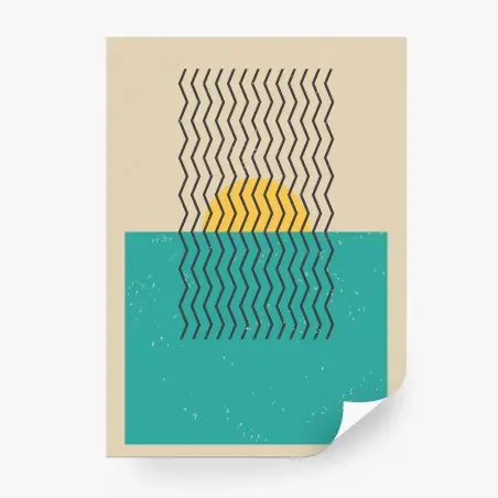 Papier peint coucher de soleil en zigzag sur mer turquoise – Wallnifity®
