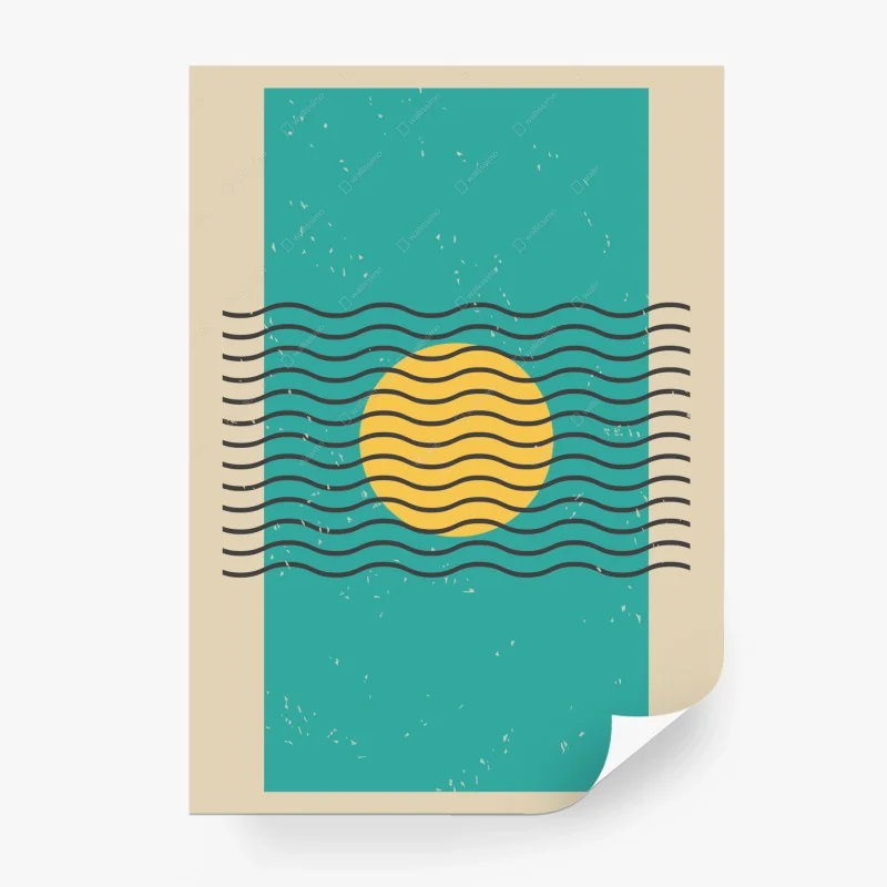 Papier peint coucher de soleil graphique sur mer turquoise – Wallnifity® Papier peint coucher de soleil graphique sur mer turquoise – Wallnifity®