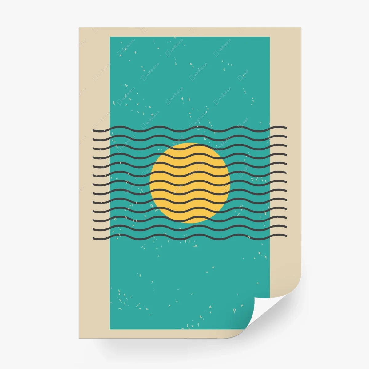Papier peint coucher de soleil graphique sur mer turquoise – Wallnifity® Papier peint coucher de soleil graphique sur mer turquoise – Wallnifity®
