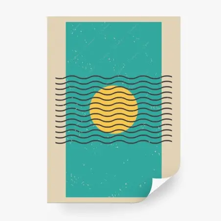 Papier peint coucher de soleil graphique sur mer turquoise – Wallnifity®