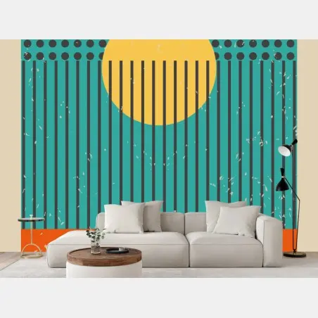 Papier peint horizon géométrique au soleil rétro – Wallnifity®