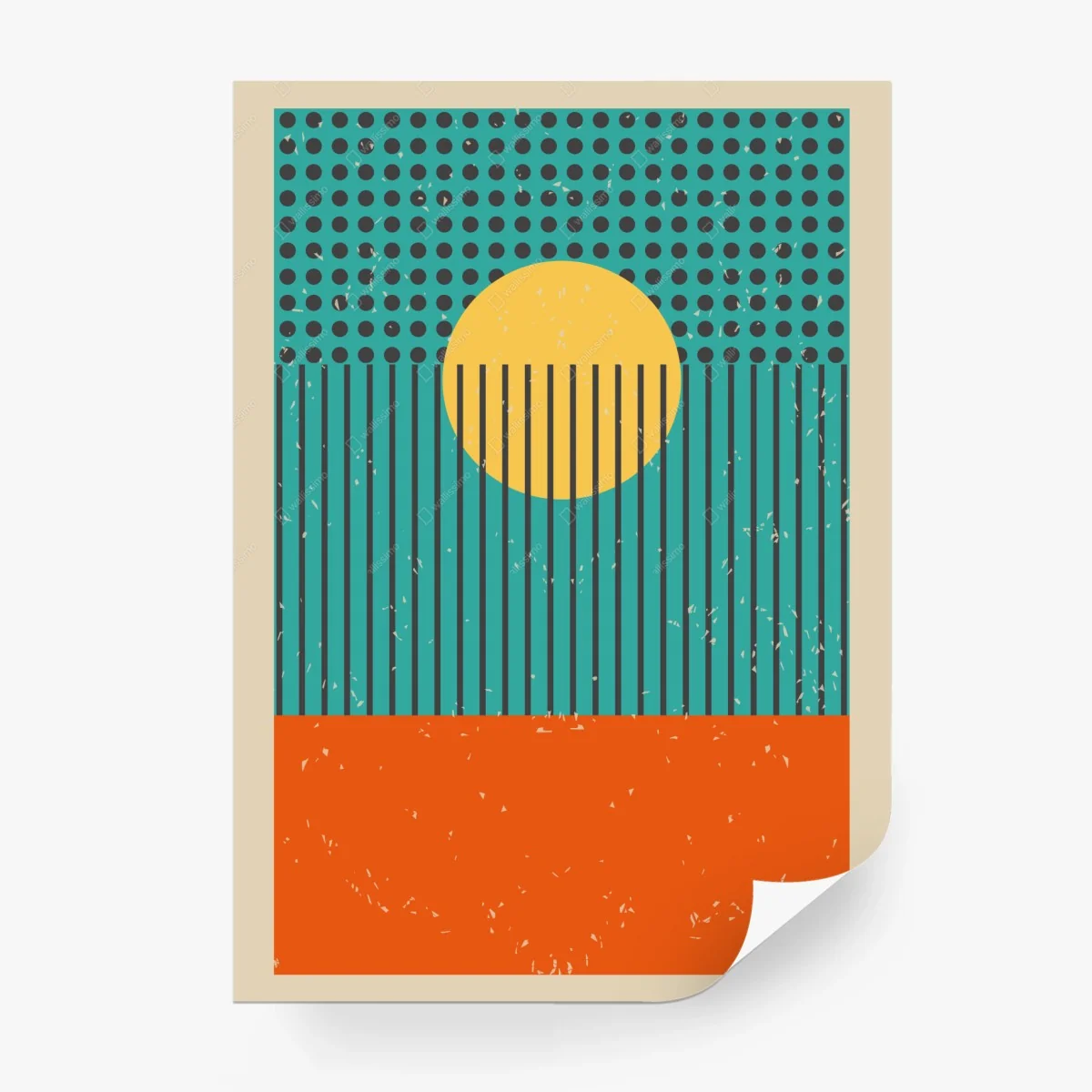 Papier peint horizon géométrique au soleil rétro – Wallnifity®