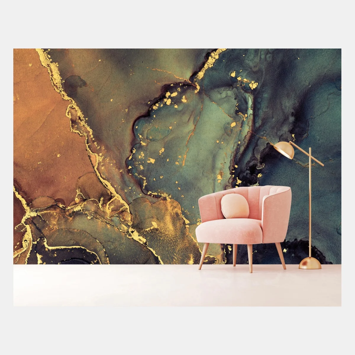 Papier peint composition abstraite en encre alcool et accents dorés – Wallnifity® Papier peint composition abstraite en encre alcool et accents dorés – Wallnifity®