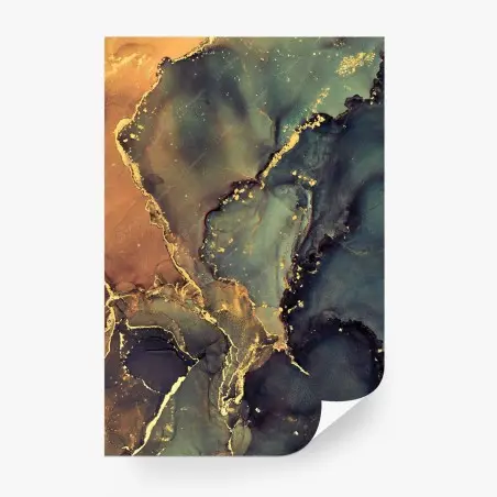 Papier peint composition abstraite en encre alcool et accents dorés – Wallnifity®