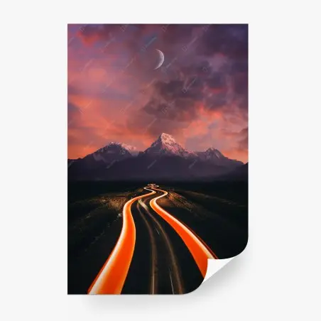 Papier peint route lumineuse vers les sommets au crépuscule – Wallnifity®