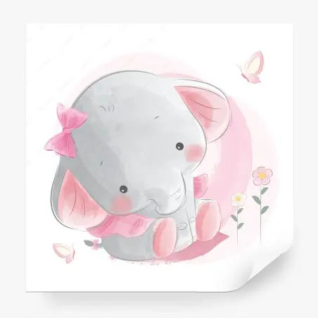 Papier peint adorable éléphant rose pour décoration murale enfantine – Wallnifity®