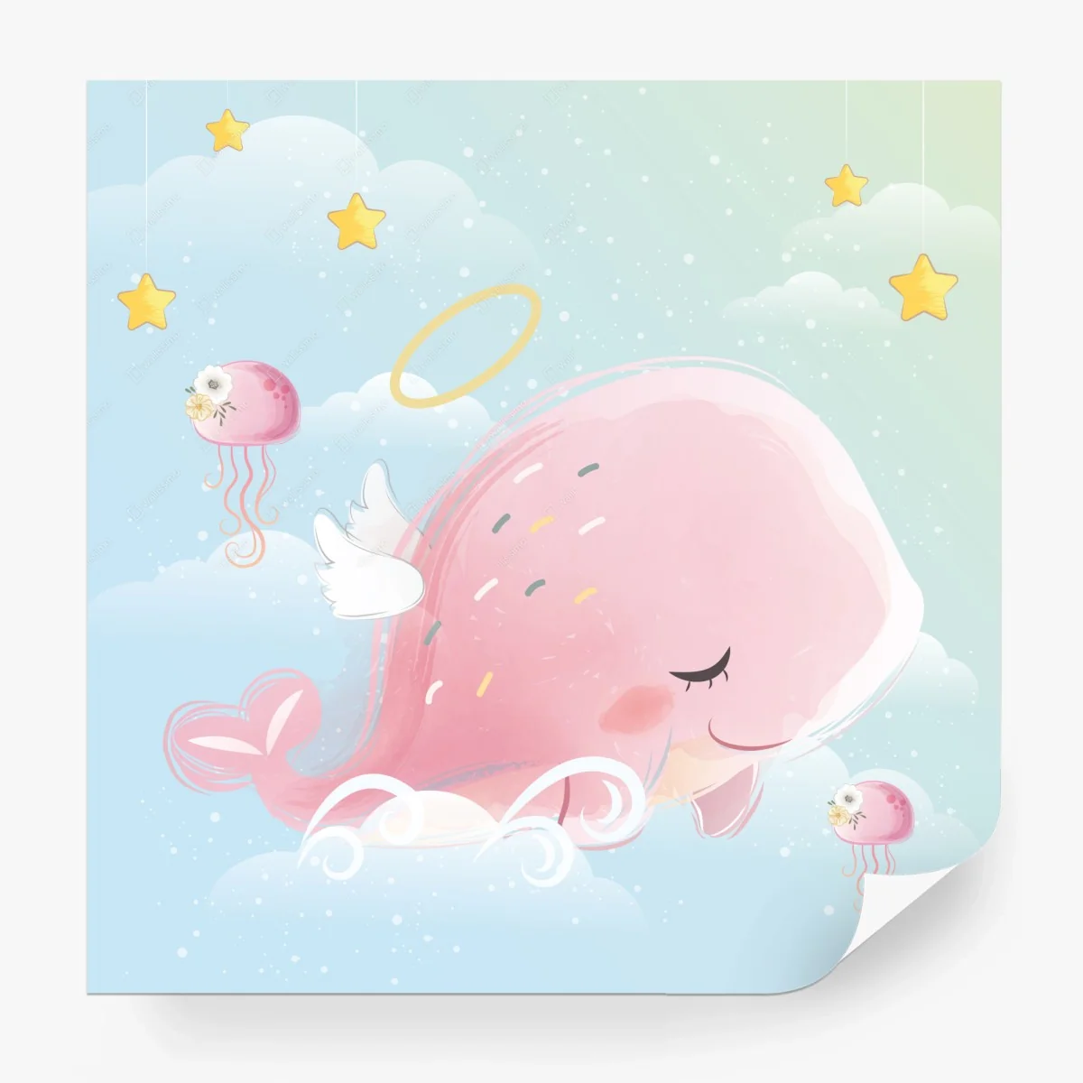 Papier peint baleine rêveuse dans les nuages – Wallnifity® Papier peint baleine rêveuse dans les nuages – Wallnifity®