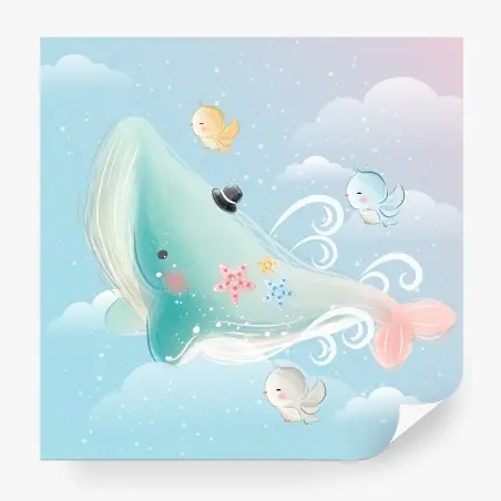Papier peint baleine rêveuse dans un ciel pastel – Wallnifity®