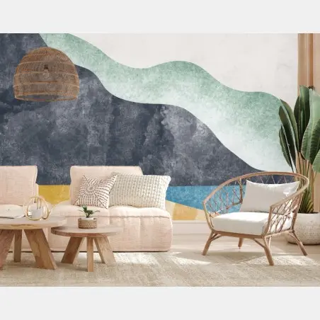 Papier peint paysage côtier abstrait minimaliste – Wallnifity®